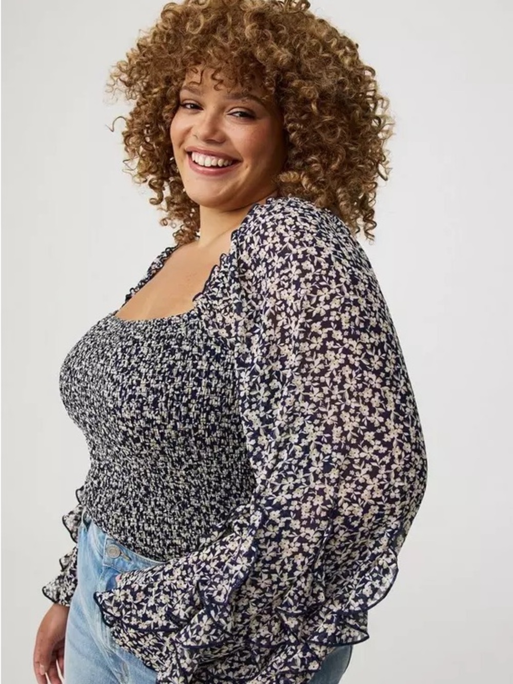 Torrid Chiffon Ruffle Long-Sleeve Crop Top